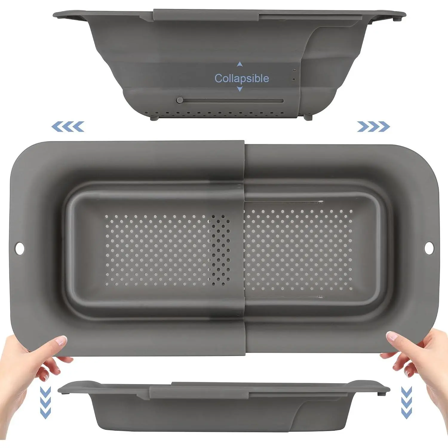 7Qt Collapsible Colander Strainer, Expandable Over the Sink Colander, Adjustable Silicone Kitchen Sink Strainer, Foldable Large Colanders Basket to Wash Vegetable, Fruit, 15" to 19.8"