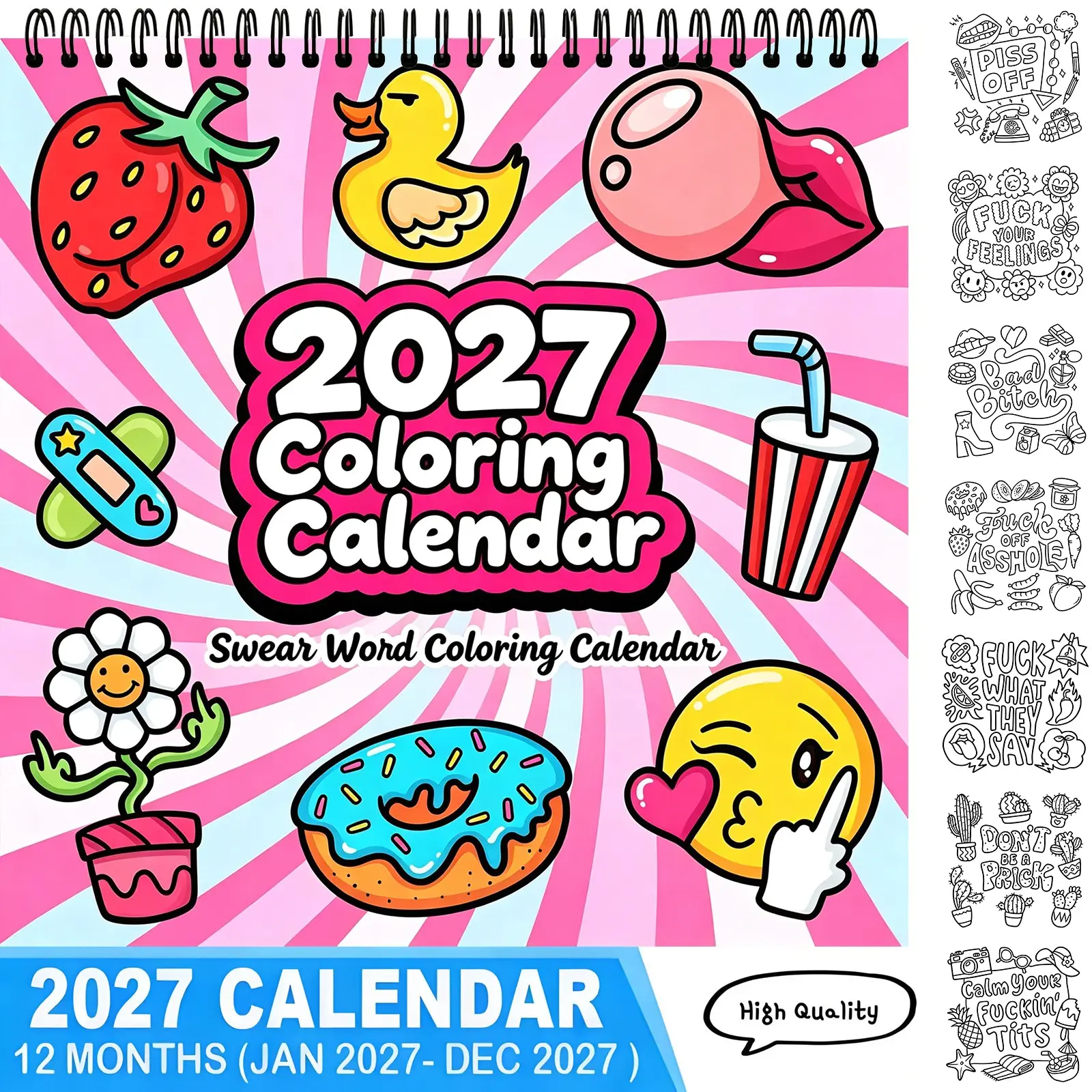 2027 Swear Word DIY Coloring Calendar, Funny Adult 12‑Month Coloring Book, Stress Relief Handcraft Art, Rude Humor Creative New Year Gift for Adults,Stress‑Relax Handcraft Activity Book,New Year Wall Calendar