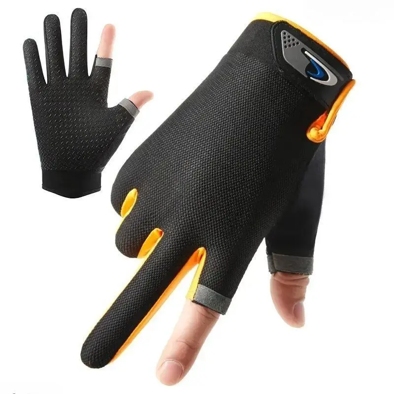 Men's 2-Finger Cut Outdoor Sports Gloves - Unisex Summer Fishing Gloves with Anti-Slip, Breathable, Sun Protection, Touch Screen, Anti-UV Features