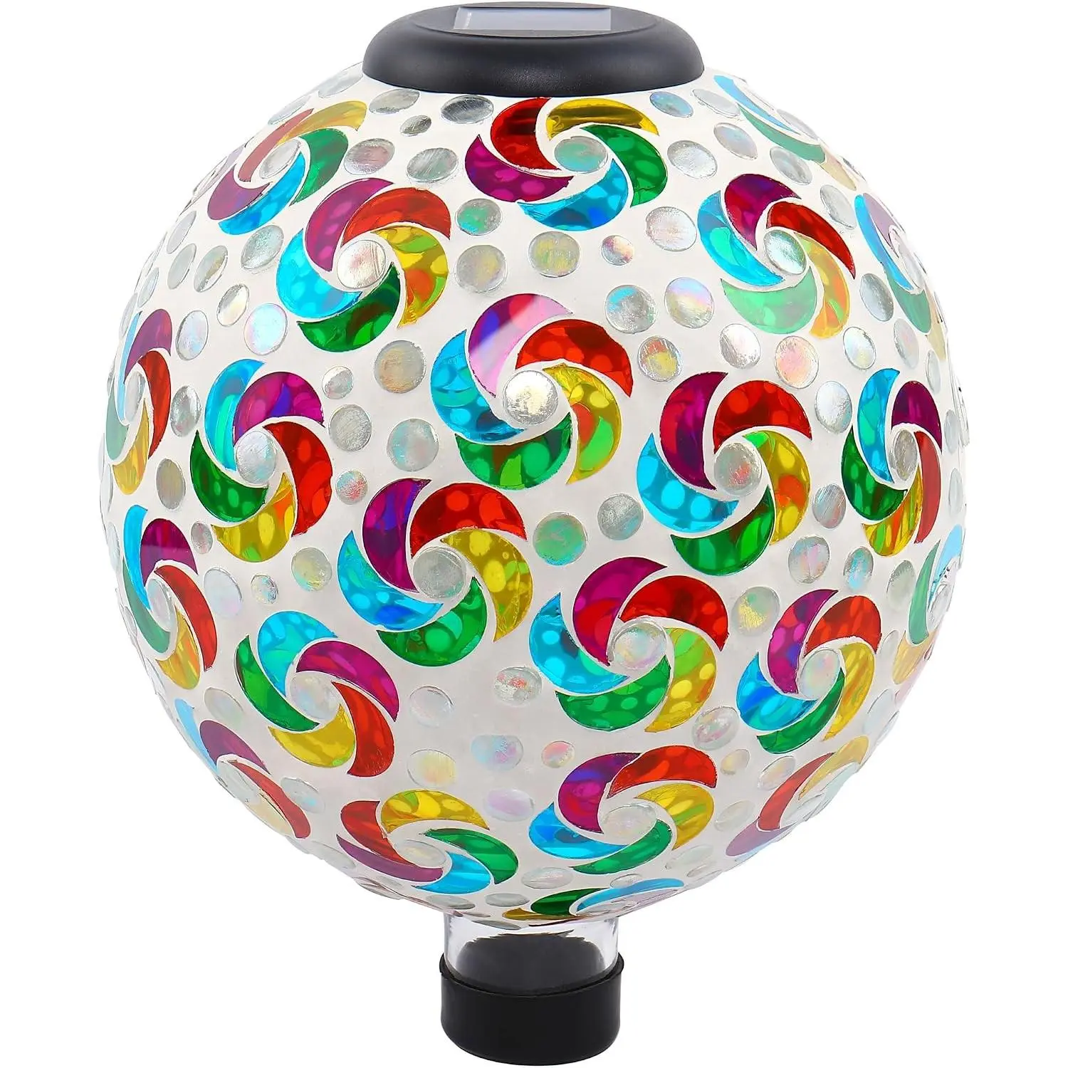 Mosaic Solar Gazing Ball 10 Inch, Glass Garden Globe with Auto On/Off for Yard, Lawn & Outdoor Decor, Multicolor Mosaic