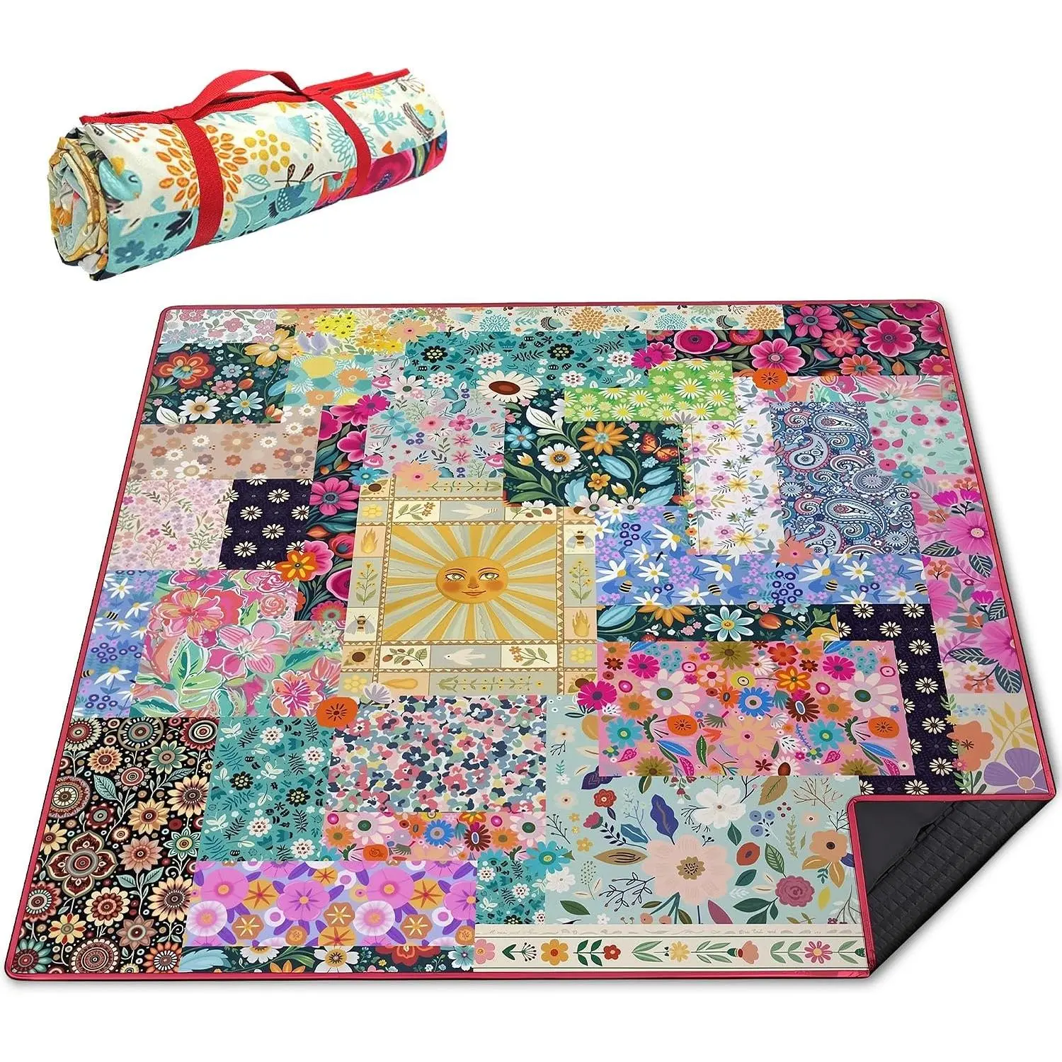 Extra Large Picnic Blanket Waterproof Foldable 80x80 Beach Blanket Sandproof 3-Layer Thickening Mat Outdoor Packable Camping Bohemian