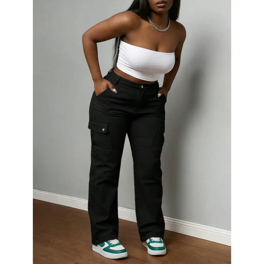 Plus-Size Cargo Pants for Women, Comfortable High-Waist Wide-Leg Fit with Multiple Pockets for Casual Street Style, Bottom, Cargo Pants Women, Trouser, Everyday, 1Xl, Pocket‑Full Storage
