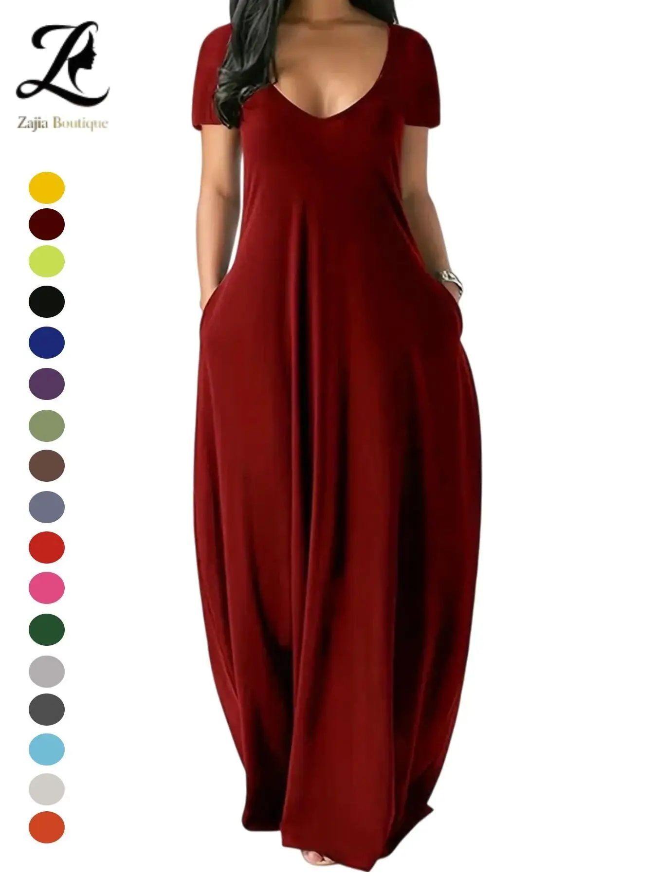 Women's Long Dress 2026, Coffee Color Casual Round Neck Short Sleeve Pockets Sleepwear Loungewear, Soft Comfortable All-Season Everyday Basic Dress