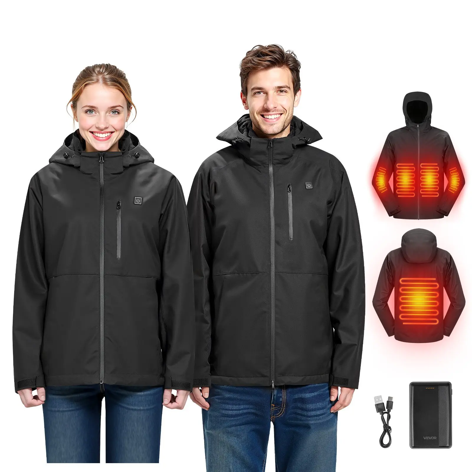 Heated Jacket for Women with 7.4V Battery, Soft Shell Electric Heating Coat, Windproof Waterproof Lightweight Outerwear with 5 Heating Zones 3 Heat Settings, Machine Washable, M Size