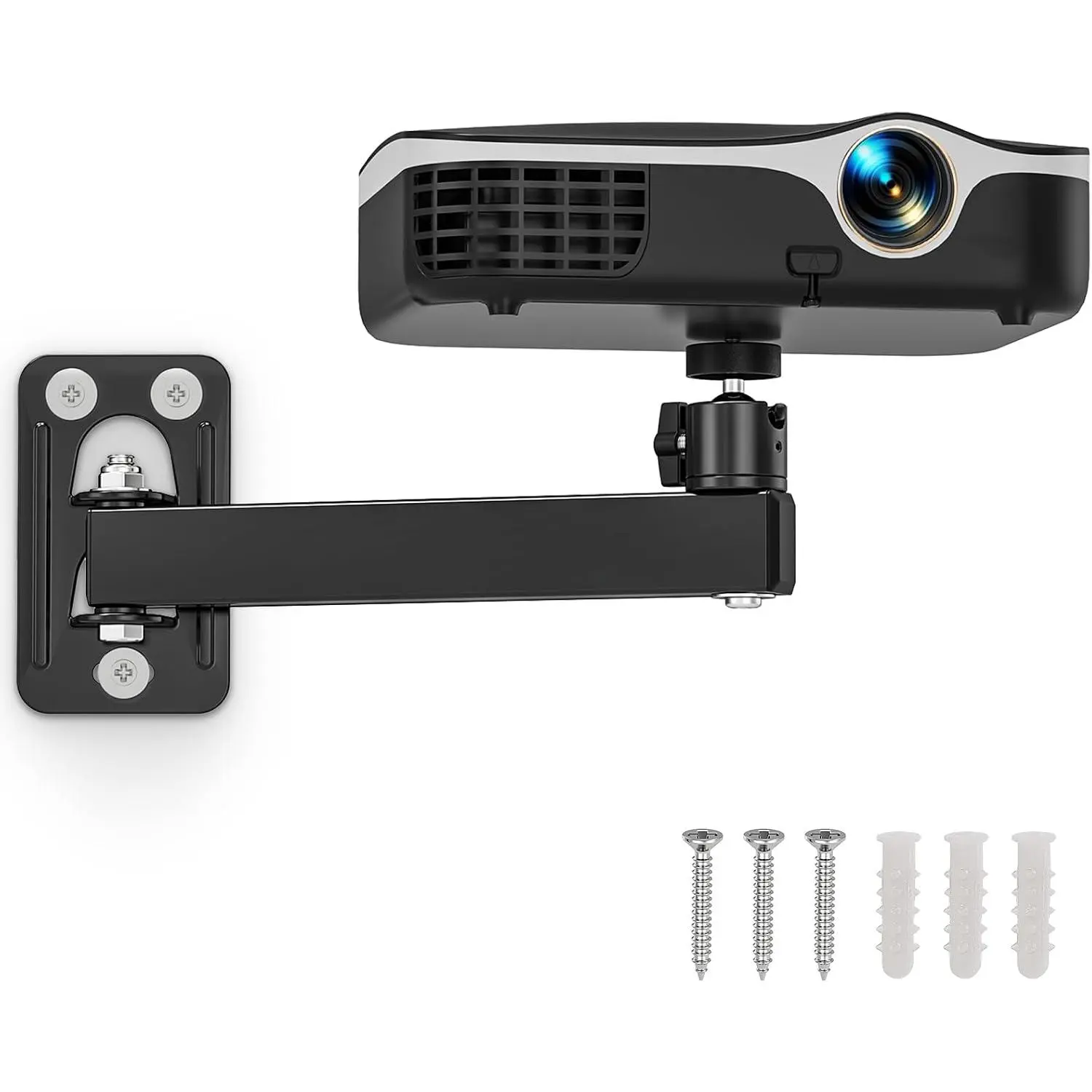 Projector Stand with 1/4-Inch Thread - Wall & Mini Ceiling Mount, 360-Rotation, Adjustable Tilt & Swivel, Foldable, Easy Setup for Office Content Creation, Entertainment; Compatible with Ring Lights, Webcams, Synthetic Accessories, Classrooms