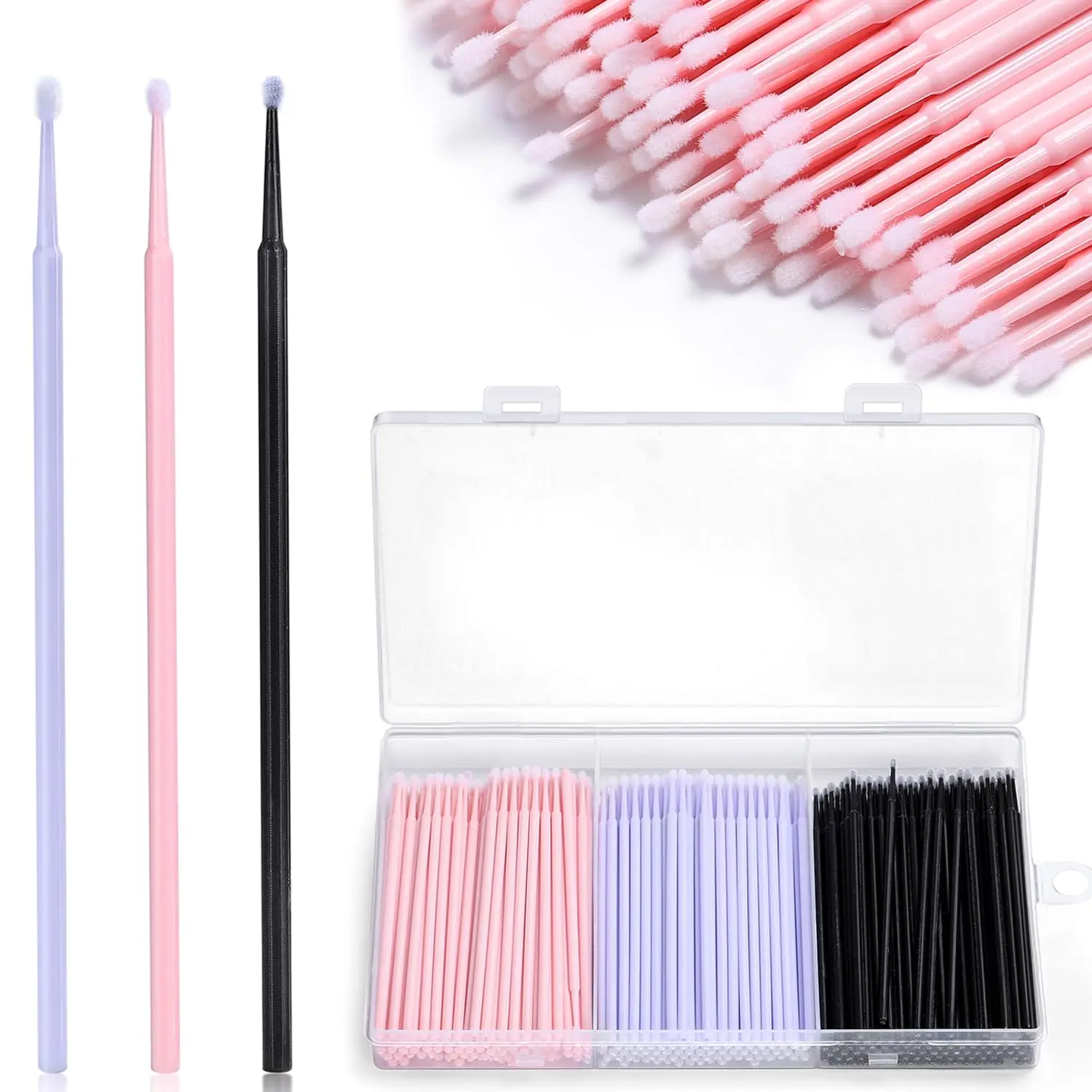 300pcs Disposable Micro Applicators brushes,JASSINS Eyelash Extensions Microfiber Wands Applicator Brush,False Eyelashes Brush Clean Mascara swabs(2.0 mm With Container)