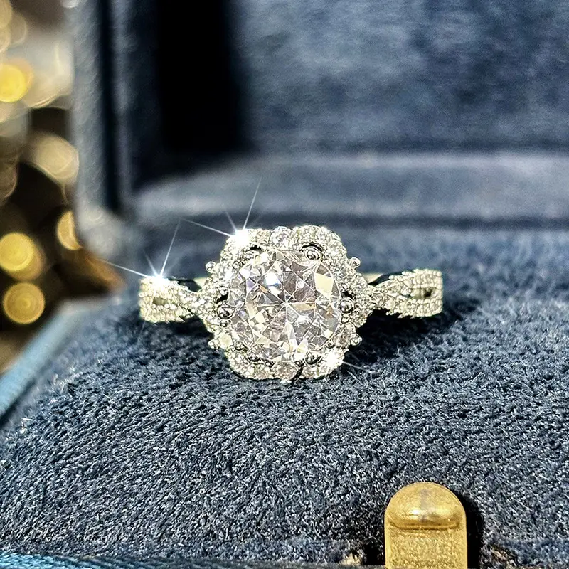 Vintage Sunflower Halo Zircon Engagement Ring For Women Rose Inspired Design Hollow Split Band Sparkling Simulated Diamond Bridal Ring Perfect For Wedding Proposal Dating Party Holiday Birthday Gift For Her
