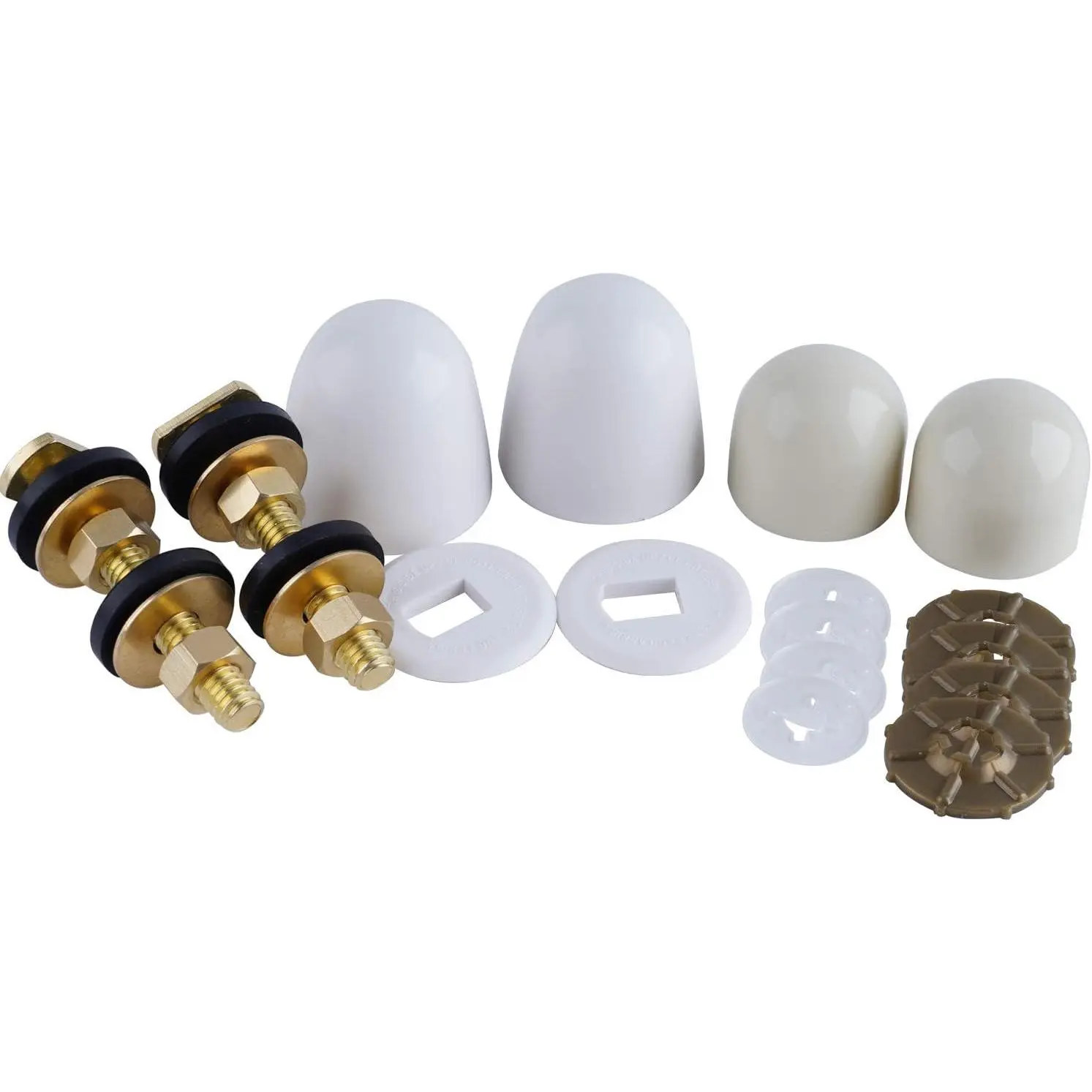 Toilet Floor  and Caps Set, Bolt Screws and Washer Gaskets | Solid Brass  Toilet Bowl to Floor , with 4 Caps with Nuts/Washers/Retainers, Heavy Duty Closet Bolt Set