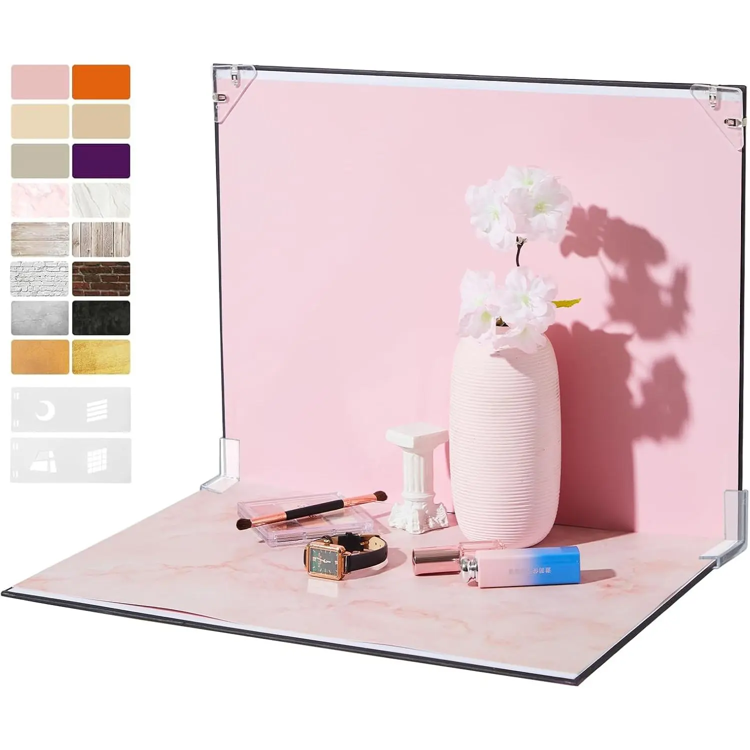 Product Photography Backdrops, 16x11.5 Inch Photo Backdrop Board Kit, 8 count 16 Patterns with 2 count Photo Shadow Maker for Makeup Product ,    Photography