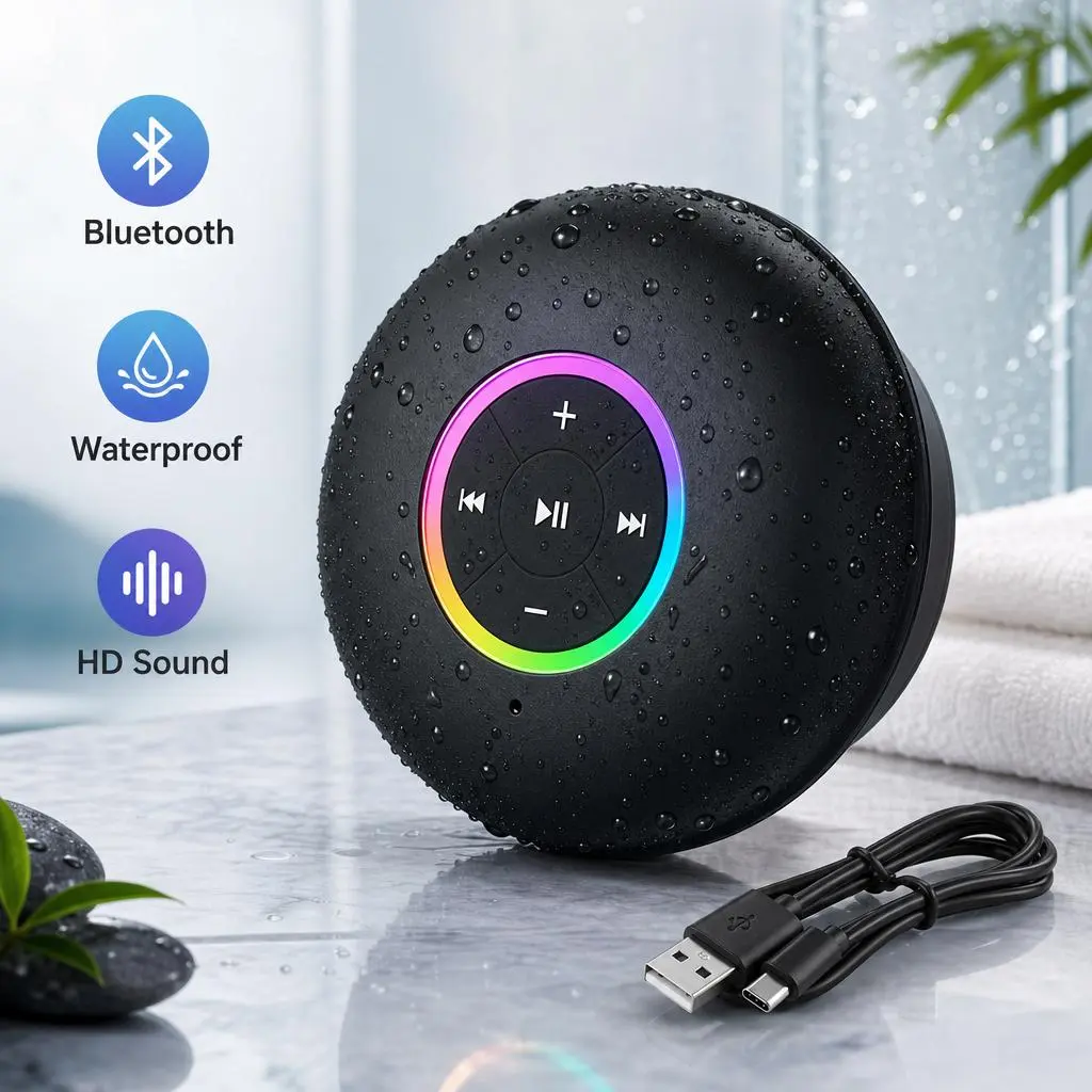 Party SpeakerMini RGB Waterproof Bluetooth Speaker - Weatherproof Loudspeaker System-IPX6 Strong Waterproof Audio Speaker, Featuring Stunning LED Light Show, Hands-Free Calling, USB Rechargeable, Ideal for Shower, Camping