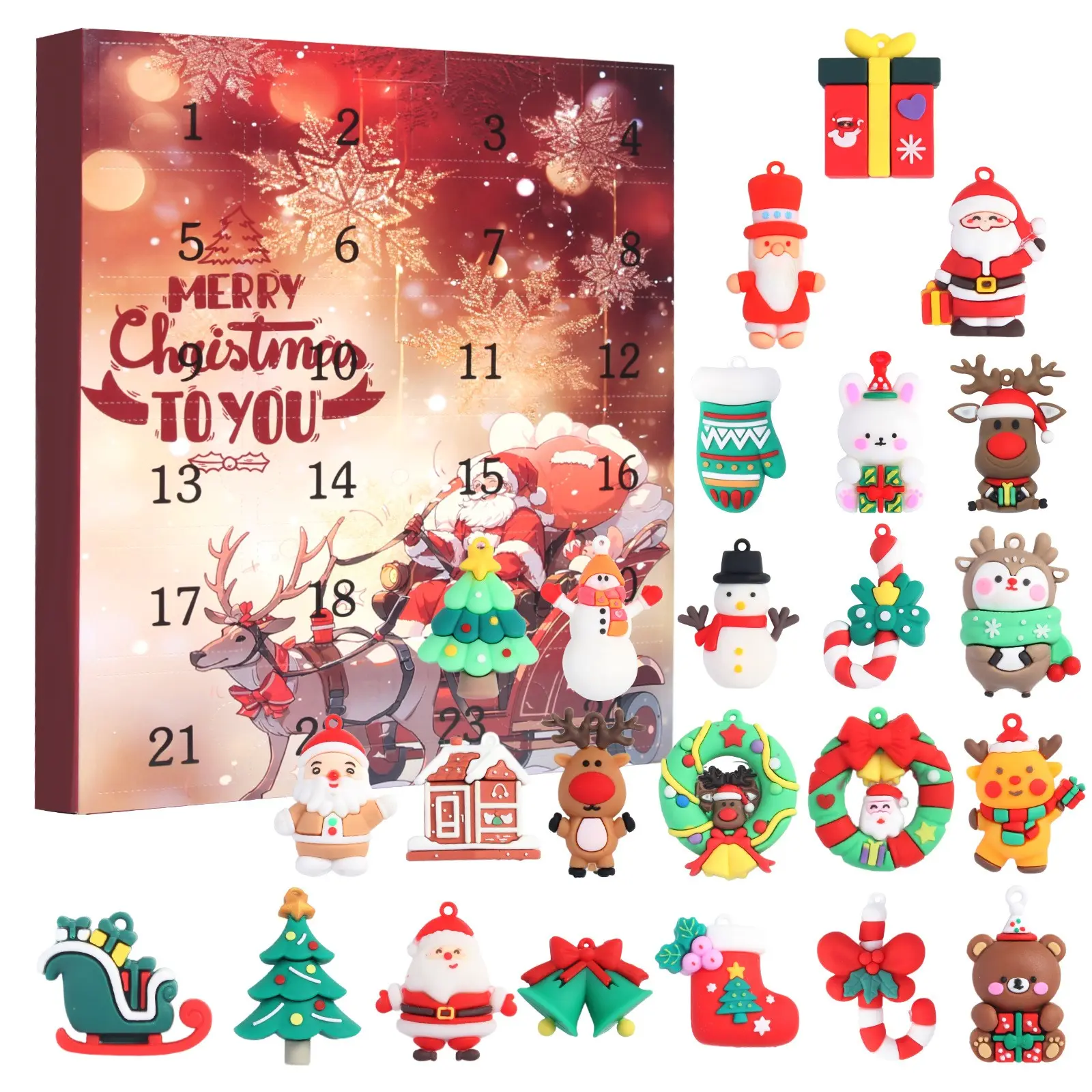 2026 Christmas Countdown Calendar, 24-Piece 3D Figurine Set, Blind Box, Holiday Gift Kit, Festive Tree Ornament Collection