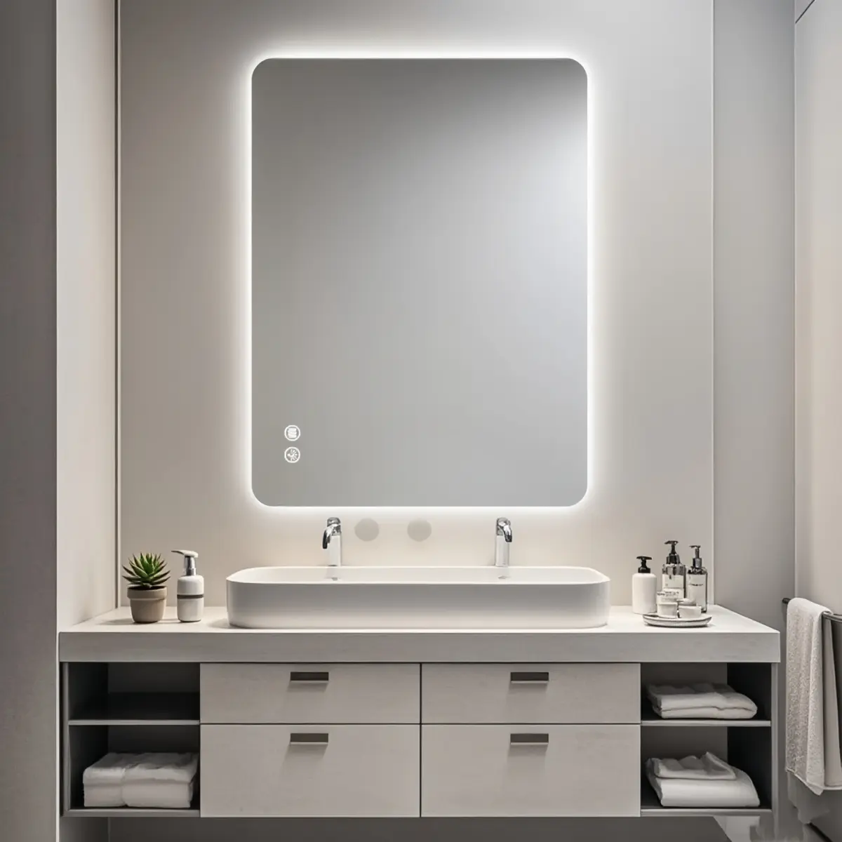 24x36 in Rectangle Aluminium Glass Backlit LED Bathroom Wall Mirror - UL-Certified Vanity Mirror with Defogging Layer, Dimmable Lights, Adjustable 3 Color Temp, Explosion-Proof, Vertical & Horizontal Mount for Makeup Users, Bathroom Mirrors