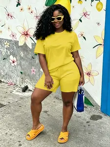 2-Piece Solid Short Sleeve and Shorts Set Lazy Set Fashion Crew Neck Women's Short Sleeve and Shorts Set Casual Solid Color T-shirt and Hot Pants Set's Set Suitable for Daily Wear, Everyday