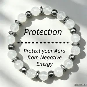 Spiritual Calming Celestial White Moonlight Beaded Bracelet, Natural Mixed Moonstone & Hematite Healing Crystal Jewelry, Energy Calming Stack Accessory For Unisex Daily Meditation Styling