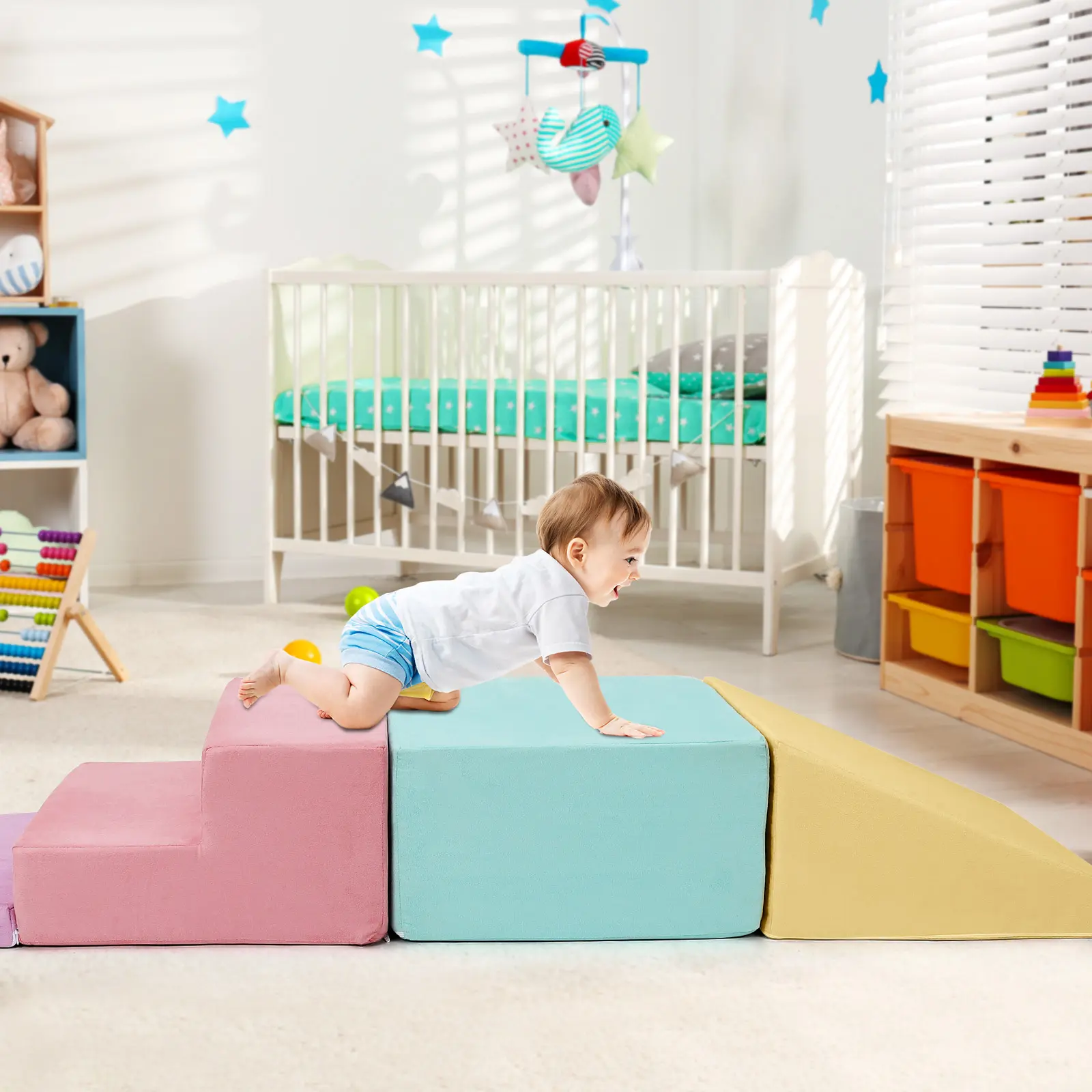 Soft Foam Climbing Blocks Playset for Toddlers – Indoor Active Play Structure – Waterproof PU Leather – Safe Climb & Crawl Gym – Promotes Physical Development
