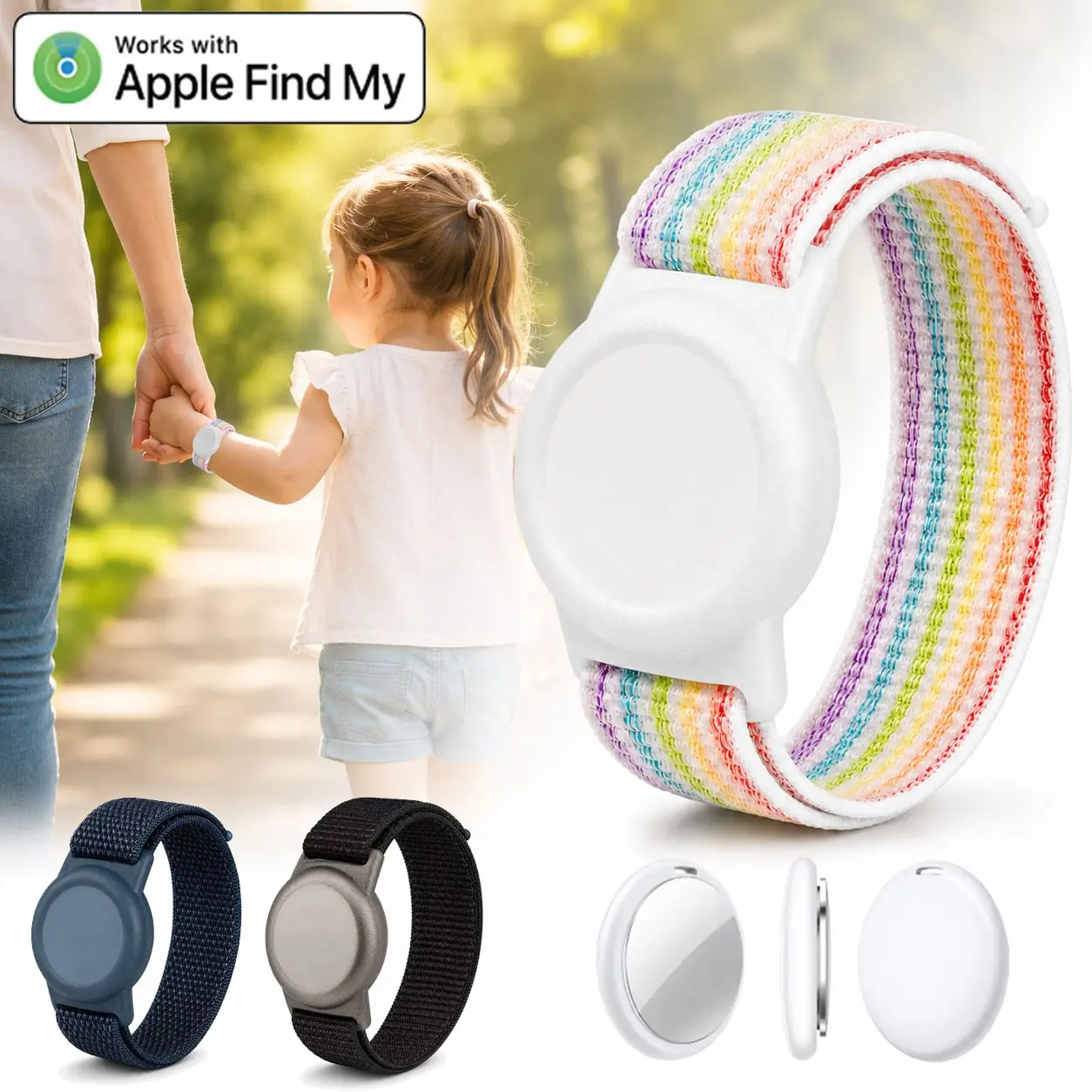 Kids Wristband With Tracker Compatible with Apple Find My, Protective Case for Tag GPS Tracker Holder with Slicone Bracelet, Adjustable Anti Lost Watch Band for Toddler Child Elder