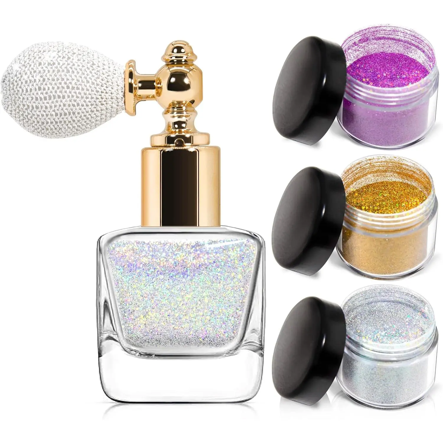 Body Glitter Spray,Sliver Gold Pink Glitter Powder,Shimmer Highlighter Loose Powder Glitter Makeup for Body Face Hair Clothes Nail Art Craft Design 3 Colors-with 1 Empty Spray Bottle springtok