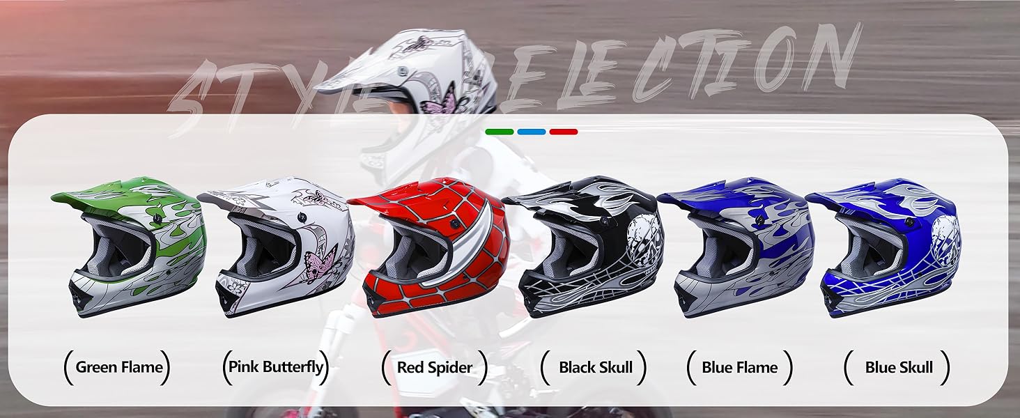 Youth Motocross Offroad Street Dirt Bike Helmet Youth Motorcycle ATV Helmet with Goggles Gloves Blue Flame M