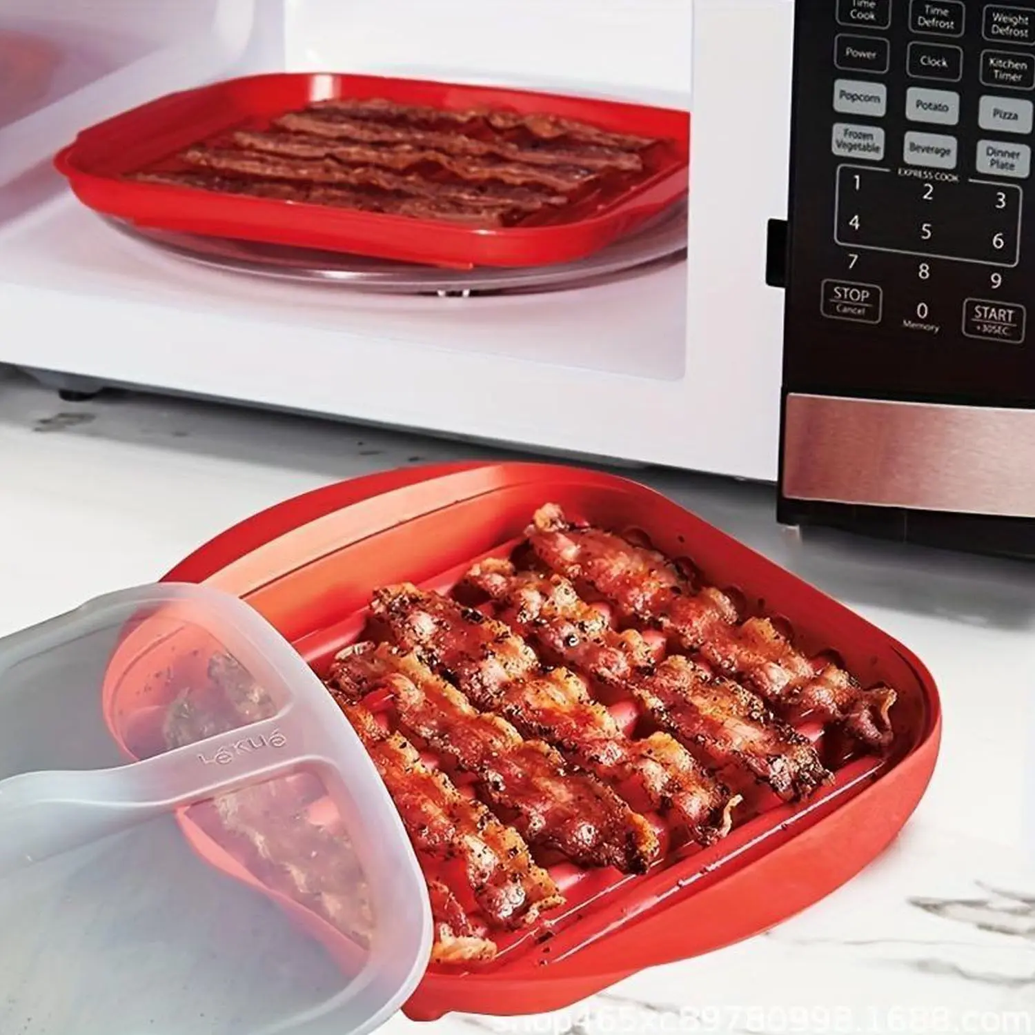 Quick Bacon Cooking Tray, Microwave Safe Bacon Grill, Splash Proof Lid, Easy Crispy Bacon Making, Household Cookware