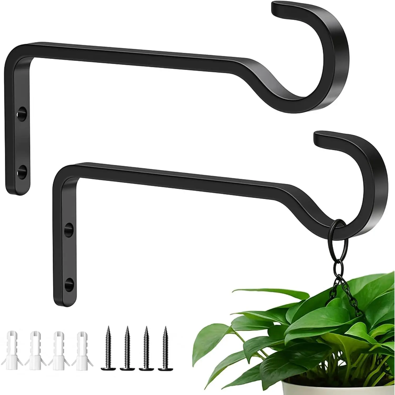 Heavy Duty  Hooks for Wall: 6-Inch 2 Pack  Hangers Outdoor, Hold 35lb, Bird Feeder Hanger for Outside, Iron Planter Brackets for  Baskets, Wind Chime, Lantern, Metal - Black