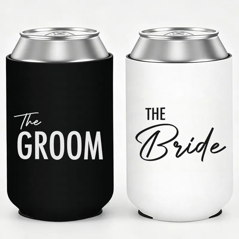 Funny Practical Wedding Can Coolers  – “The Groom” & “The Bride” Insulated Can Koozies for 12 oz Cans, Humorous Thermocoolers Koozies for Cans, Hilarious Party Favors & Gag Gifts for Newlyweds, Drinkware