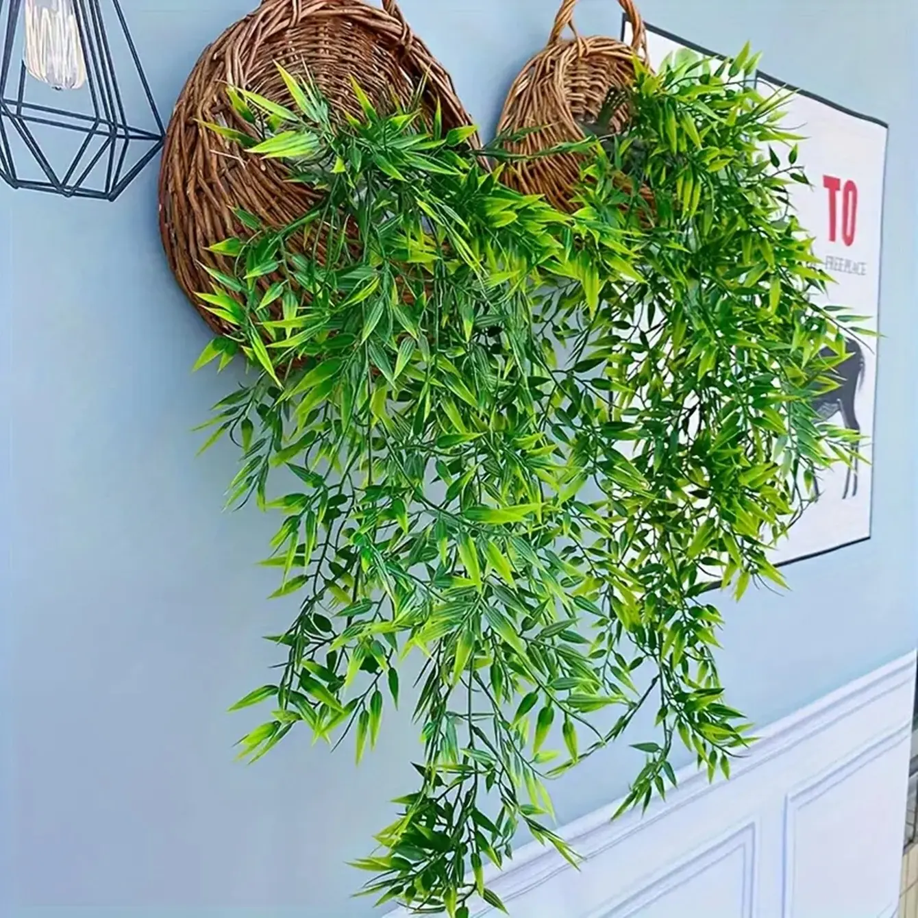 Realistic Artificial Bamboo Leaves Vine, Hanging Plant for Indoor Outdoor Decor, Home Room Wedding Valentine Display, Table Decoration