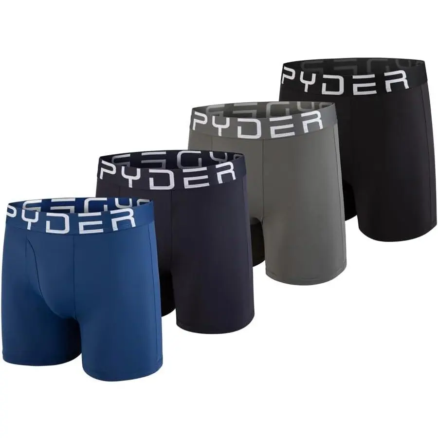Spyder Men’s Boxer Briefs Performance Underwear Moisture-Wicking Comfort Fit with Fly Front 4 Pack for Men