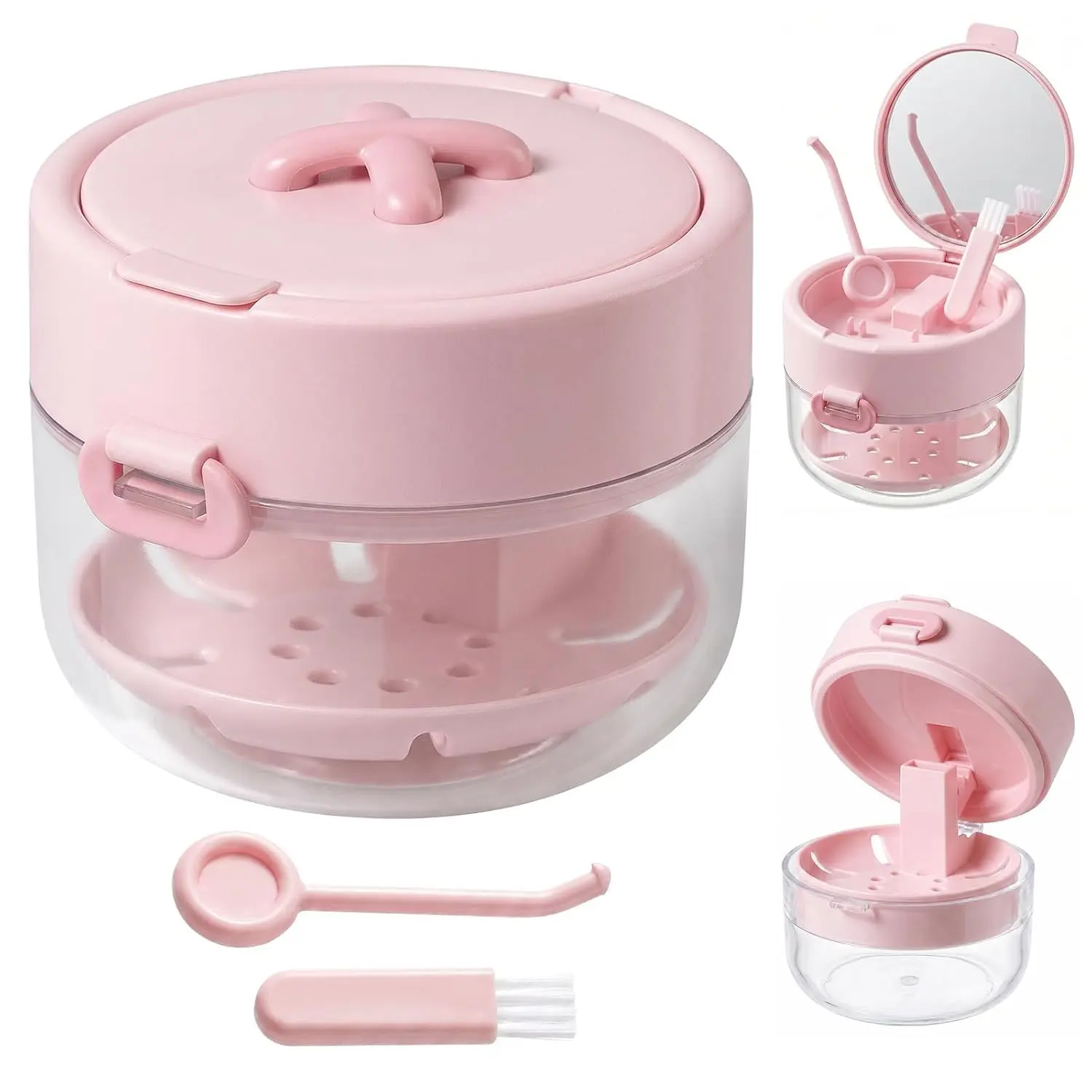 Leakproof Invisalign Retainer Case with Cleaning Brush & Mirror, Portable Dental Storage Box for Soaking Aligners, Travel-Friendly Home & Party Gift Accessory, Includes Brush, Soak Aligners