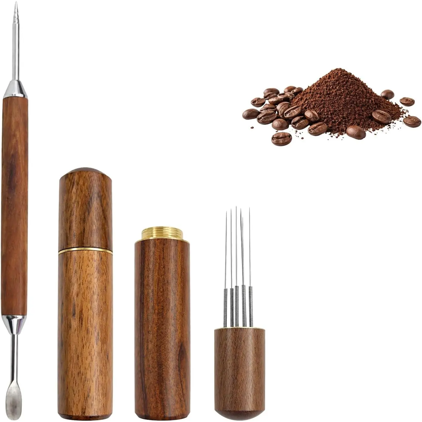 3 count Espresso Distribution Tool, -Function 6  Coffee Stirrer & Latte Art Pen,   & Stainless Steel,  for , Office, or Café Use(Rosewood)