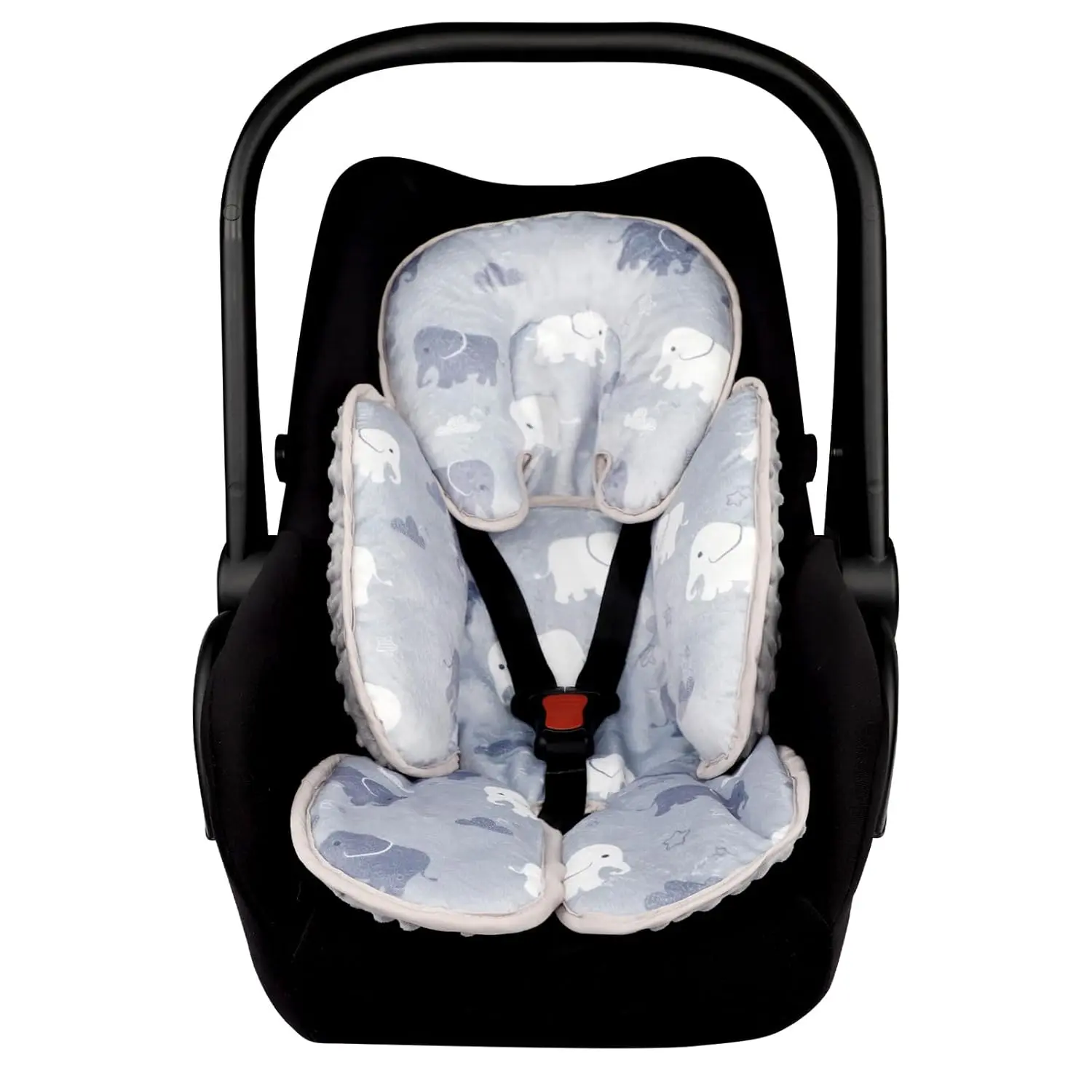 2-in-1 Baby Head and Body Support Cushion, Grey Elephant Soft Fabric Car Seat Insert and Stroller Liner for Newborns