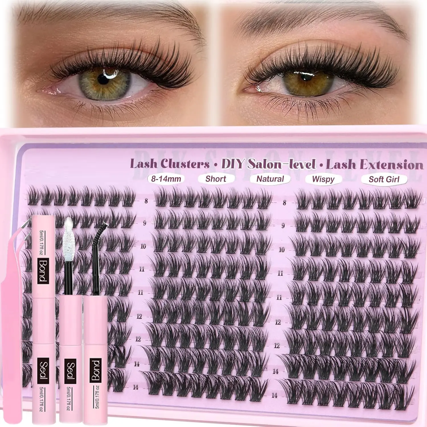 216 Pcs Ld Curled False Eyelashes, Natural Look, Fluffy Wispy 3D Cat Eye Lash Clusters, Easy Application, DIY Eyelash Extension Kit