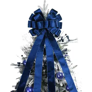 Christmas Tree Topper 48x13 Inches Velvet Topper Bow Large Decorative Bows for Christmas Decoration Blue