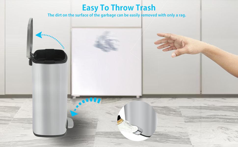 PLL 13 Gallon  in Home Recycling Bin Kitchen Stainless Steel Recycling Bin with Lid Removable Inner Bucket Foot Pedal Soft Close for Office Home Kitchen Garbage Can Trash Bin