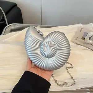 Conch Shell Inspired Crossbody Clutch for Women, Y2K Aesthetic Mini Chain Shoulder Bag, Sculptural Seashell Design Envelope Purse, Lightweight Summer Beach Vacation Bag, Party & Wedding Accessory Gift summerwins
