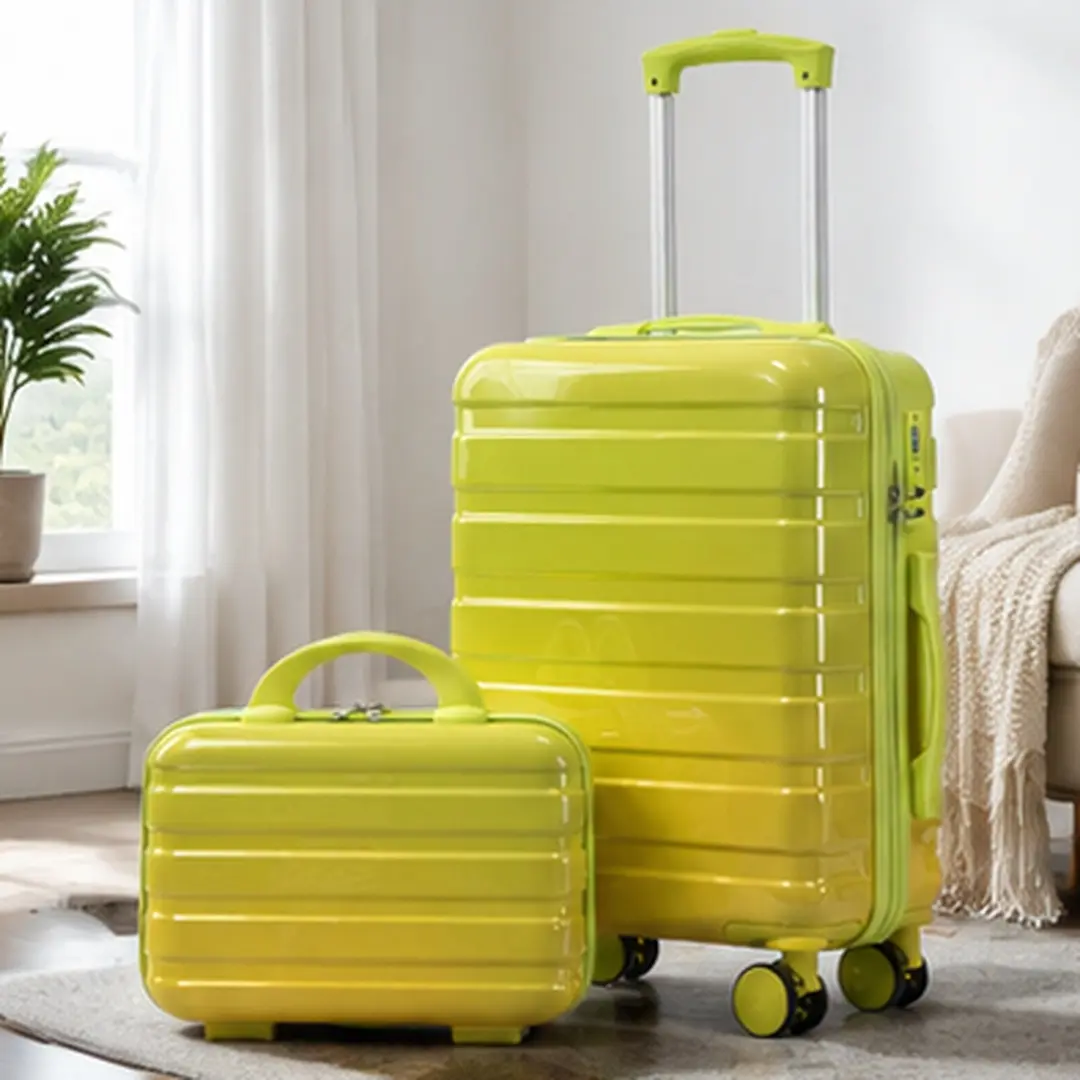 ARCH 2-Piece Polycarbonate Carry On Luggage Set - 14/20-Inch 2 Sizes, Durable Waterproof Hard Shell, 4 Spinner Wheels, Combination Lock, Modern Gradient Green+Yellow, Stable Side Ft, Cosmetic Case Included for Weekend Getaways, 4 Wheels, Two Sizes