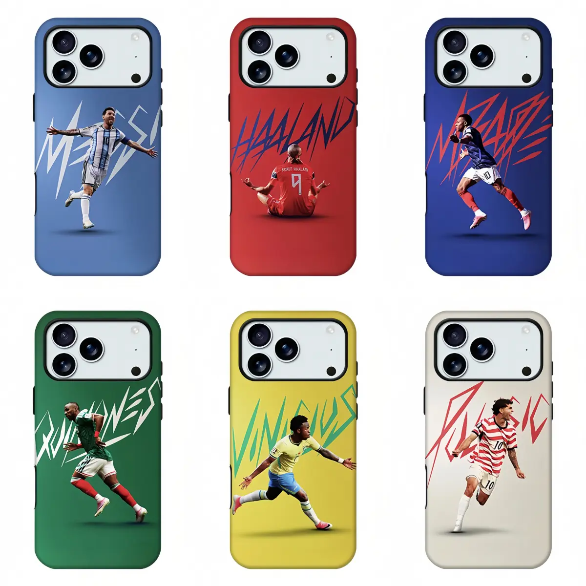 Dynamic Football Superstar Graffiti Letter Phone Case,Soccer Fan Merch Phone Shell,Messi Haaland Mbappe Vinicius National Team Action Pose Print Shockproof Protective Cover For iPhone11 12 13 14 15 16 17 pro max and Samsung.Perfect gift