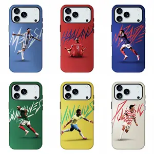 Dynamic Football Superstar Graffiti Letter Phone Case,Soccer Fan Merch Phone Shell,Messi Haaland Mbappe Vinicius National Team Action Pose Print Shockproof Protective Cover For iPhone11 12 13 14 15 16 17 pro max and Samsung.Perfect gift