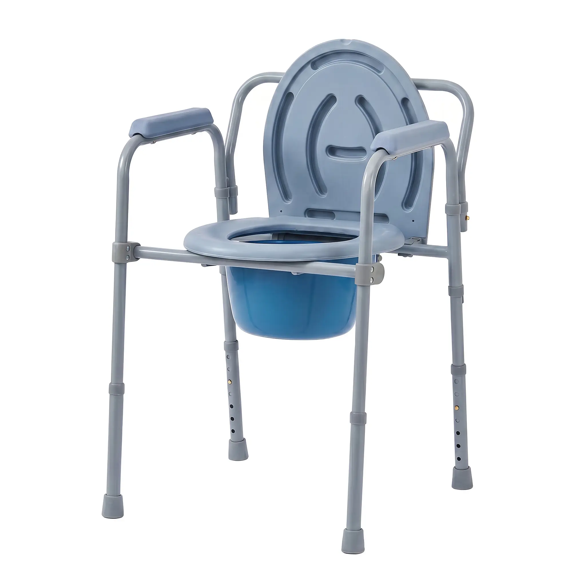 3-in-1 Design Metal Bedside Commode Chair, Portable Toilet with Bucket, Height-Adjustable Potty Chair for Seniors & Pregnancy, 300/350Lb Capacity, Compact Footprint, Dependable Support Easy-Clean Mobility Aid for Hospital Use