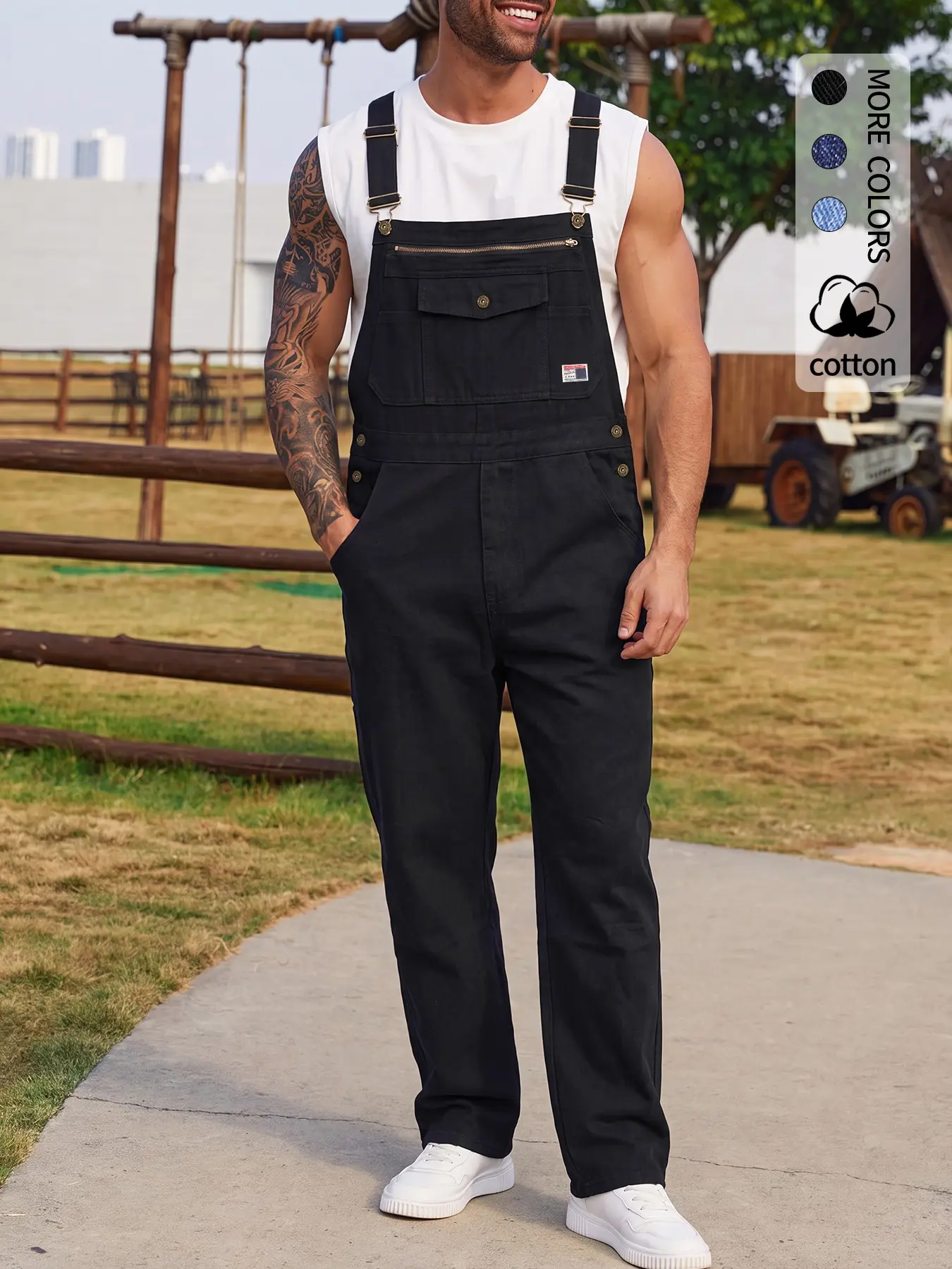 Men's denim jumpsuit with adjustable shoulder straps and pockets, workwear jumpsuit suitable for all seasons, casual washable Harlan jumpsuit available in 3 colors for vacation wear, perfect gift for boyfriend or husband