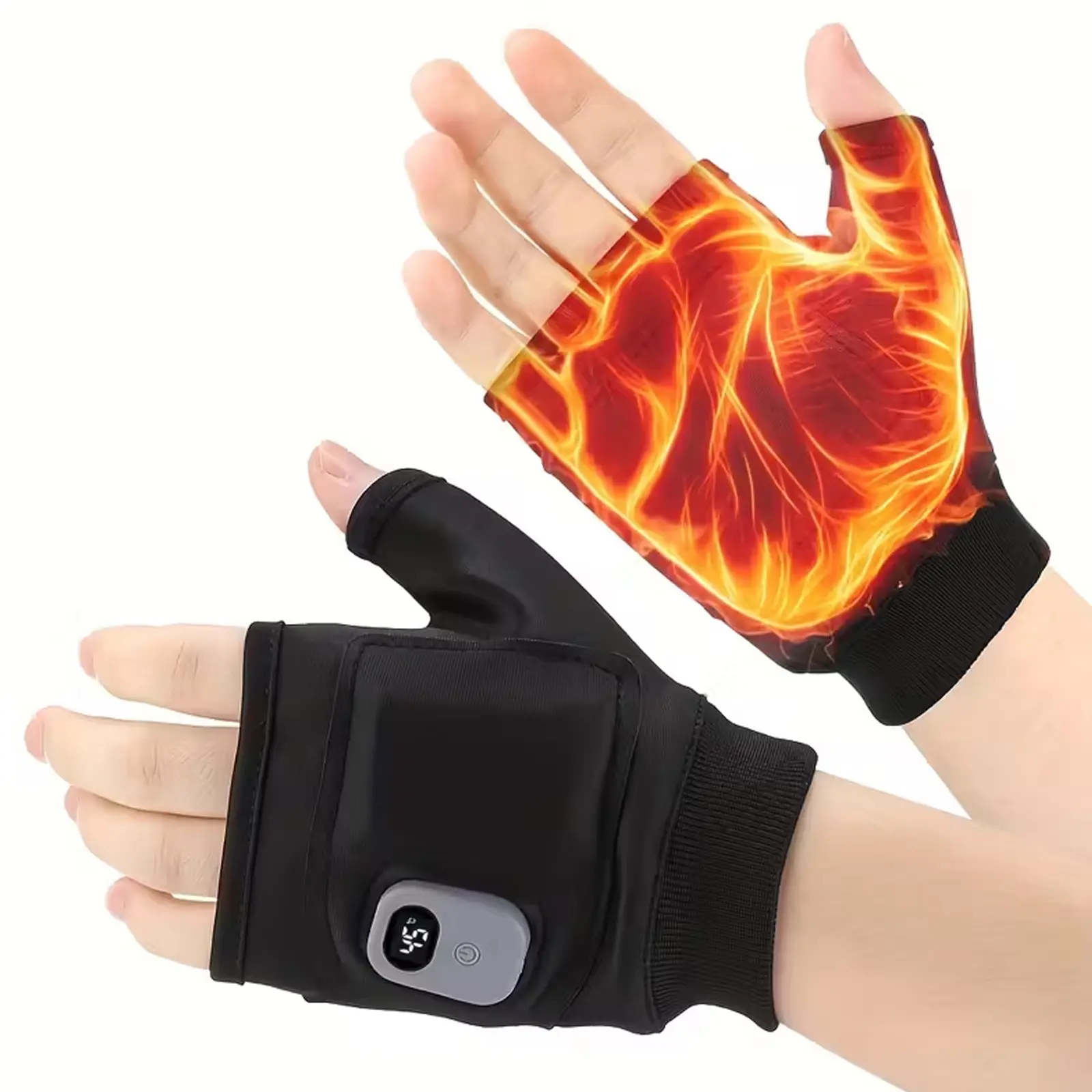 Rechargeable Heated Fingerless Gloves, Portable Heated Gloves with Digital Display, 1 Pair of Rechargeable Hand Warmers, Heated Gloves with Three Temperature Modes, Suitable for Outdoor Sports Home Use Winter Gloves, Unisex