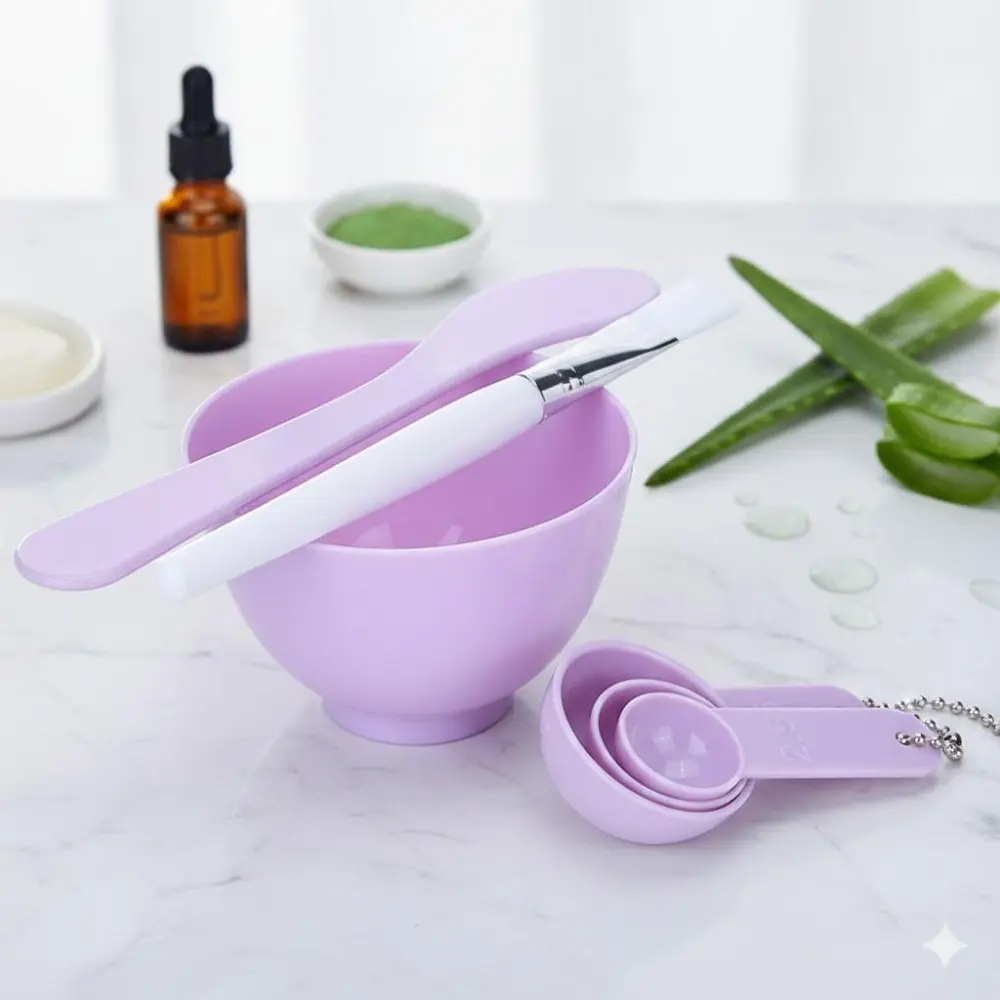 Silicone Mask Mixing Bowl 5-Piece Set, Makeup Tool Kit with Spatula Brush Spoon, Easy Clean Non-Slip Grip, Foldable Travel Friendly Design for Powder & Liquid Blending, Reusable Multi-Purpose Skincare Tools