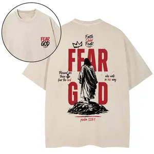 Fear God Christian Unisex Washed Vintage Bible Verse Print Oversized T-Shirt |   Y2K Religious Faith High Street American Retro Streetwear Top
