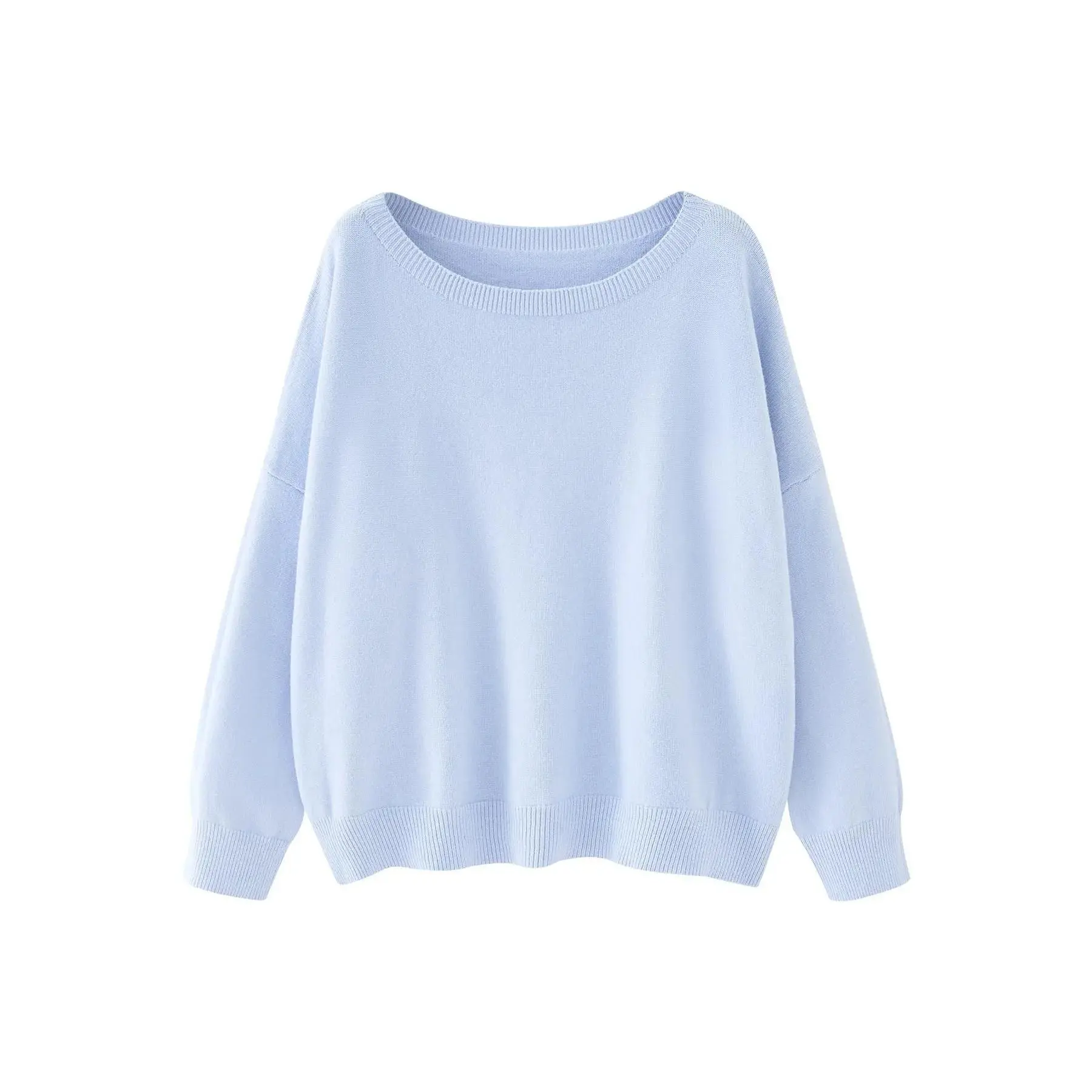 Women's Plain Scoop Neck Sweater, Casual Drop Shoulder Long Sleeve Jumper, Women Fall & Winter Knit Top