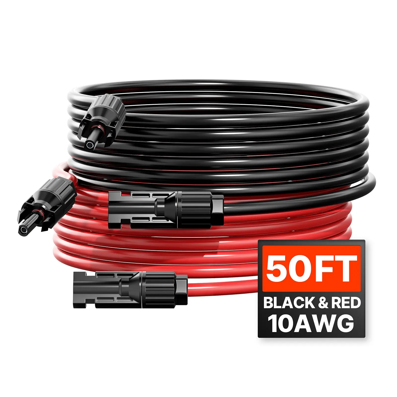VEVOR 50FT Solar Panel Extension Cable, 10AWG Solar Extension Cable Wire with Female Male Waterproof Connectors, 6mm PV Cable for Home, Ship and RV Solar Panels, 50FT Black+ 50FT Red (Set of 2)