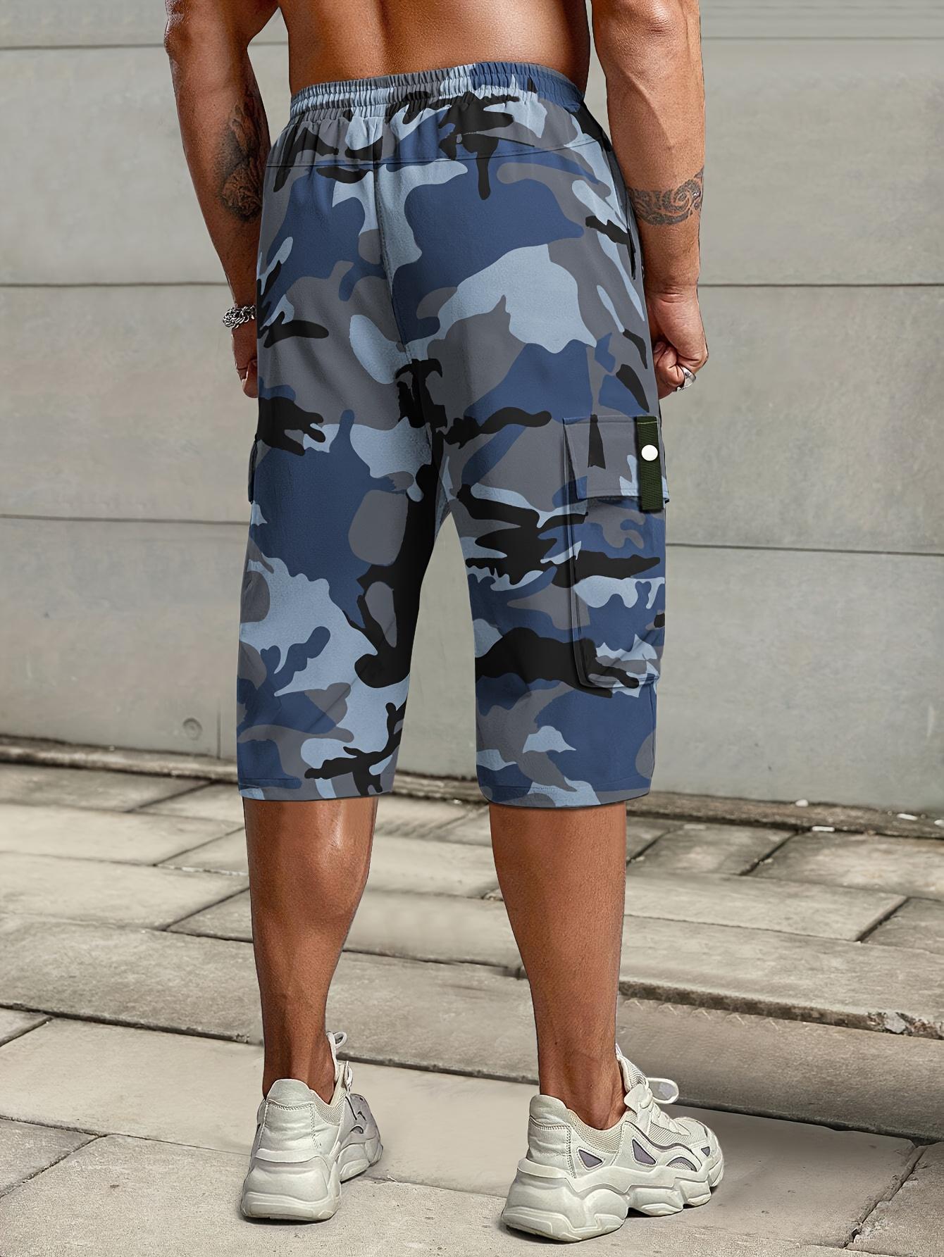 Men's Summer Camouflage Cargo Shorts - Elastic Drawstring Waist & Multiple Pockets, Durable Non-Stretch Regular Fit for Casual/Outdoor Wear