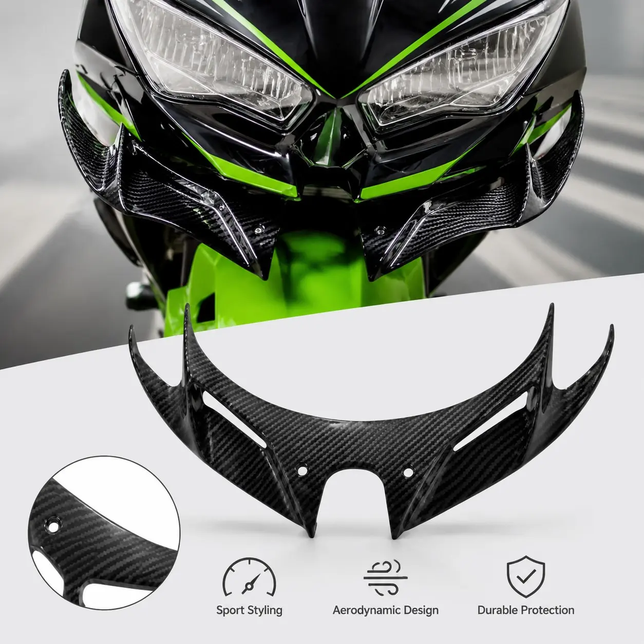Kawasaki Ninja 400 (2018-) Front Wing Fairing, Winglet, Mouth Shell Cover Protector, Motorcycle Accessories, Durable & Stylish Design