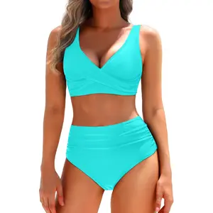 Yonique Women's Two Piece High Waisted Bikini Set Tummy Control Swimsuit Full Coverage Bathing Suit Criss Cross Bikini Top Twist Front Bikini Top with Ruched Bikini Bottoms DealsForYouDays
