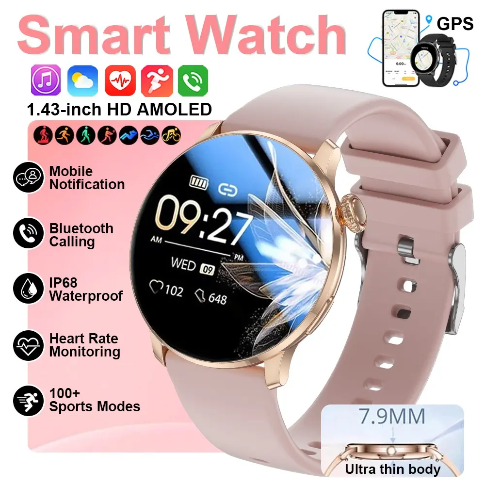 2026 NFC Smart Watch, Amoled HD GPS Tracker, Heart Rate Monitor, Bluetooth-compatible Call, Multifunctional Waterproof Smartwatch, Women's Smartwatch, Ideal Gift for Females, Hd Screen Smartwatch