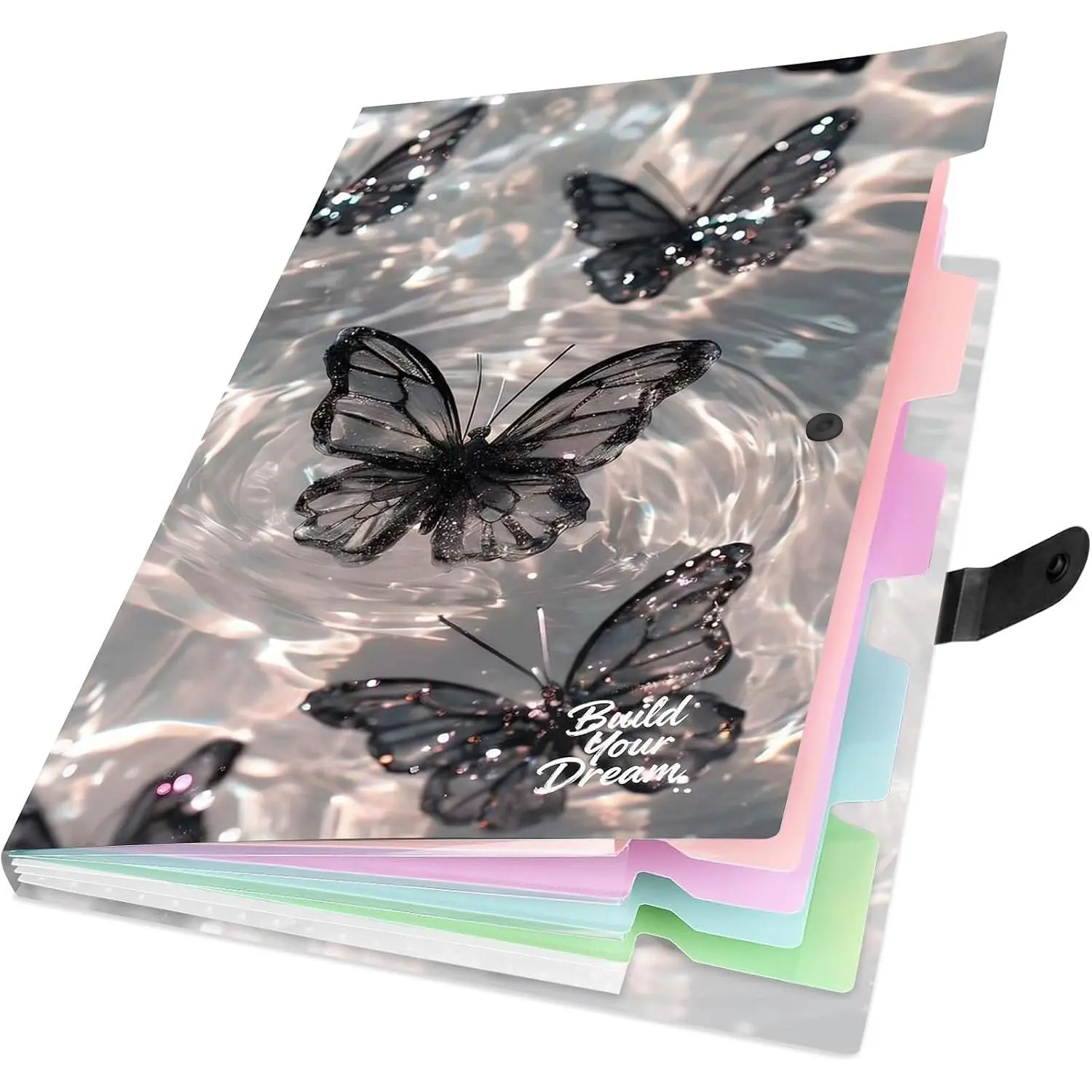 Cute Expanding File Folder - 5 Pockets Accordion Document Organizer,  Poly Plastic, A4/Letter Size for School Office  - Butterfly