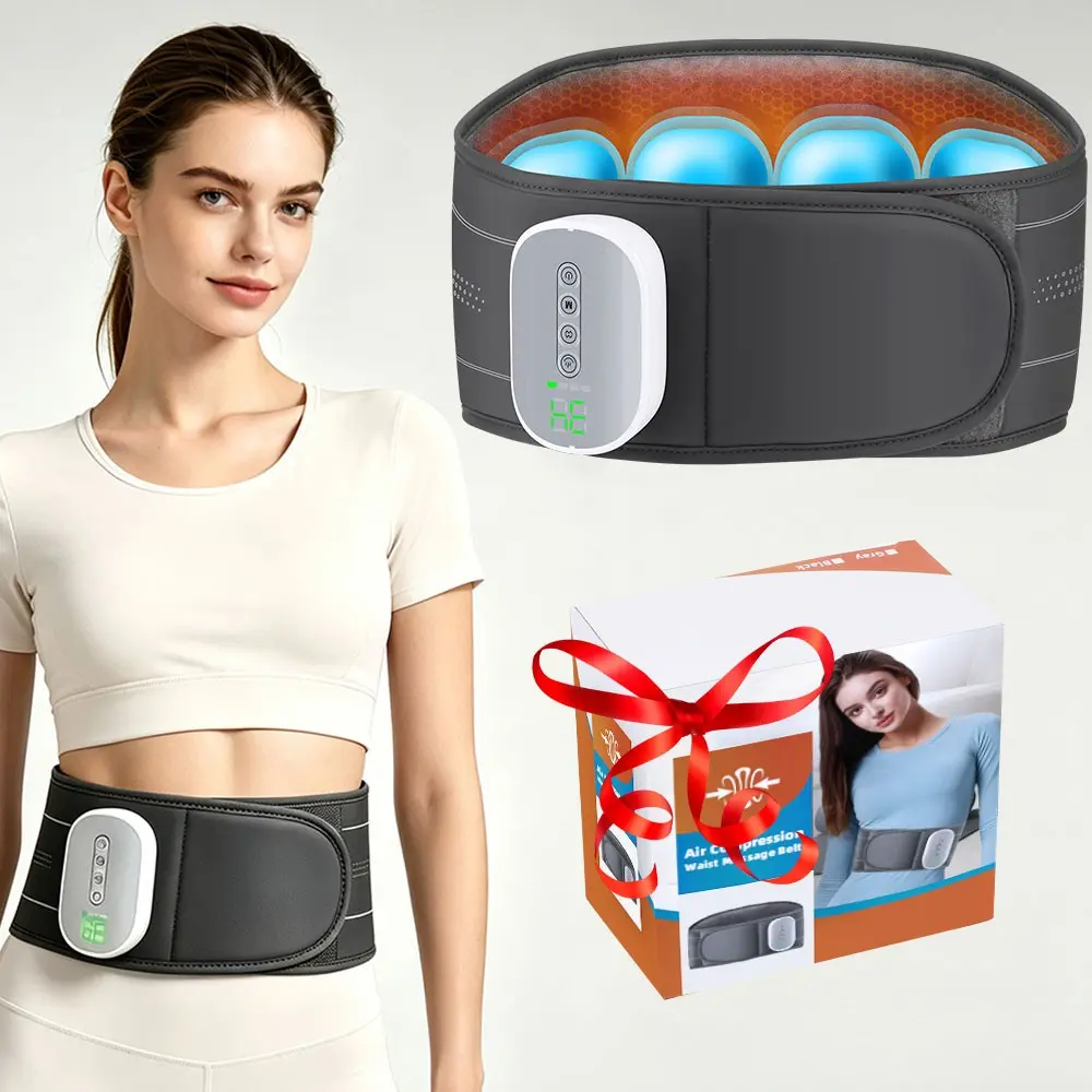 Cordless Airbag Waist Massage Belt, 4 Heat Levels & 4 Intensity Levels, 3 Massage Modes, Portable Heated Lumbar Support for Home, Office and Travel Use